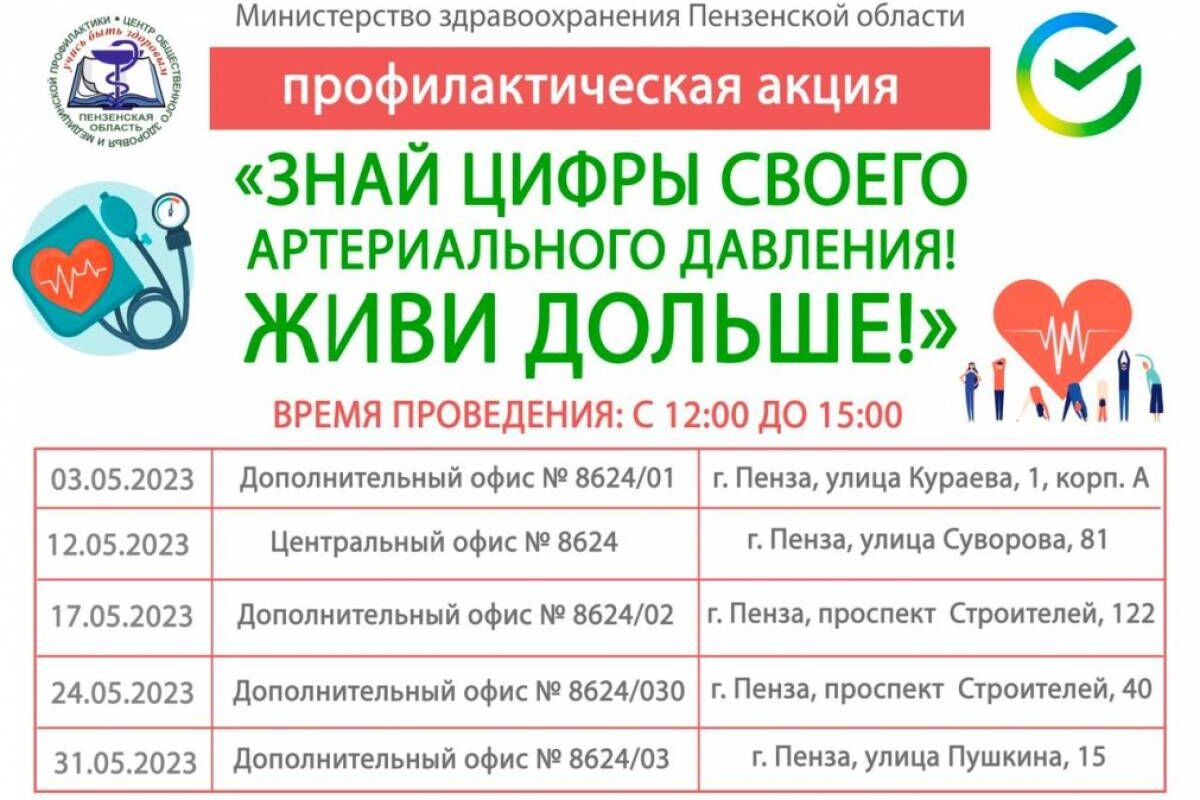 В мае пензенцы смогут узнать показатели артериального давления на  территории офисов Сбербанка