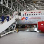 Самолёт Сухой Суперджет-100 «Уфа» получил ливрею партпроекта «Единой России» «Zа самбо»