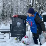 Активистки проекта «Единой России» и МГЕР убрали от снега могилу бойца СВО