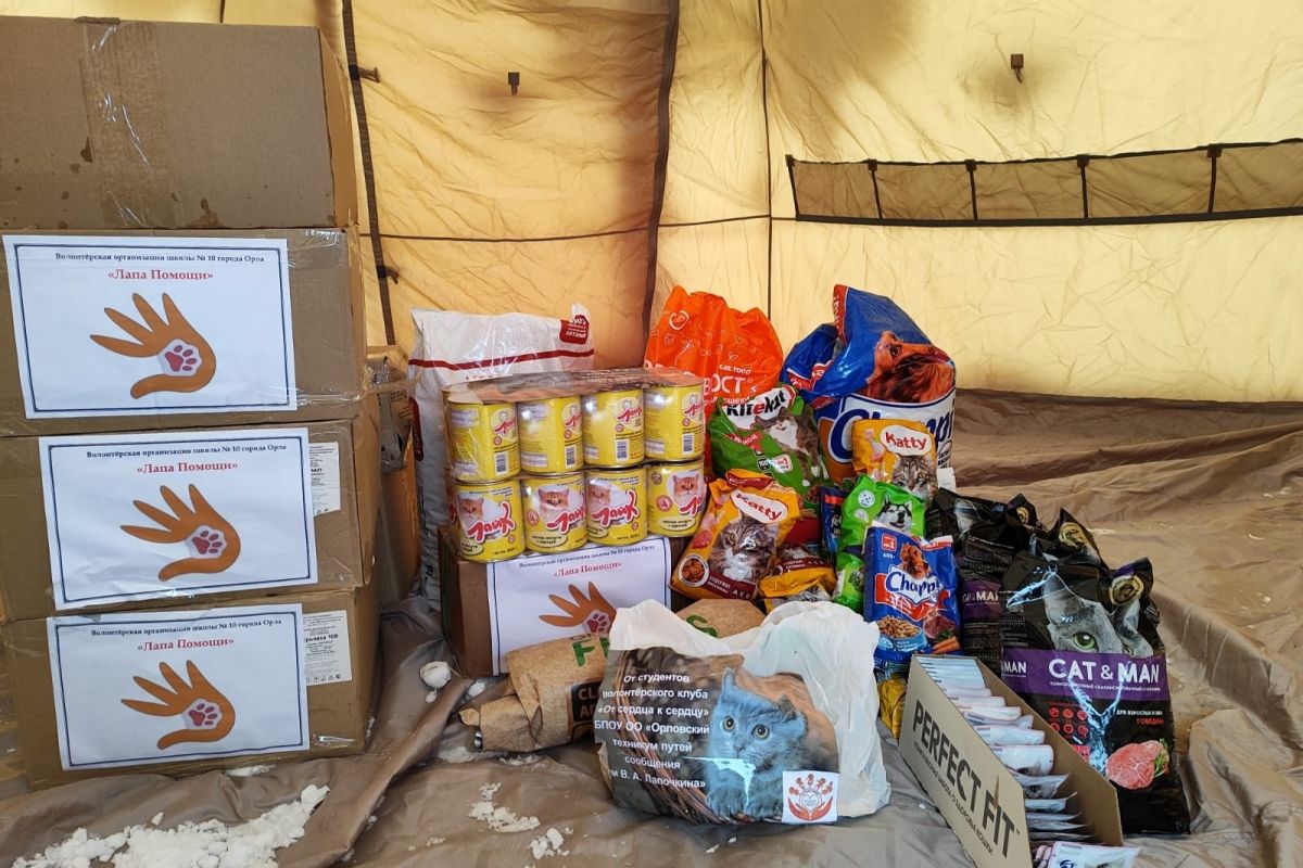 Сгоревшему приюту для бездомных животных передали корма и всесезонную палатку