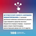 100 главных дел «Единой России». Вступил в силу закон о народном бюджетировании