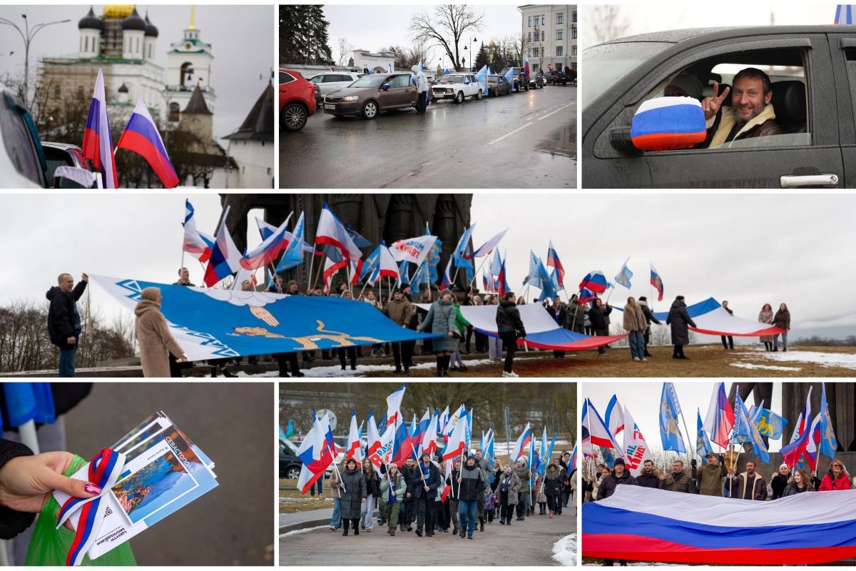 Автопробегом отметили псковичи воссоединение Крыма и Севастополя с Россией