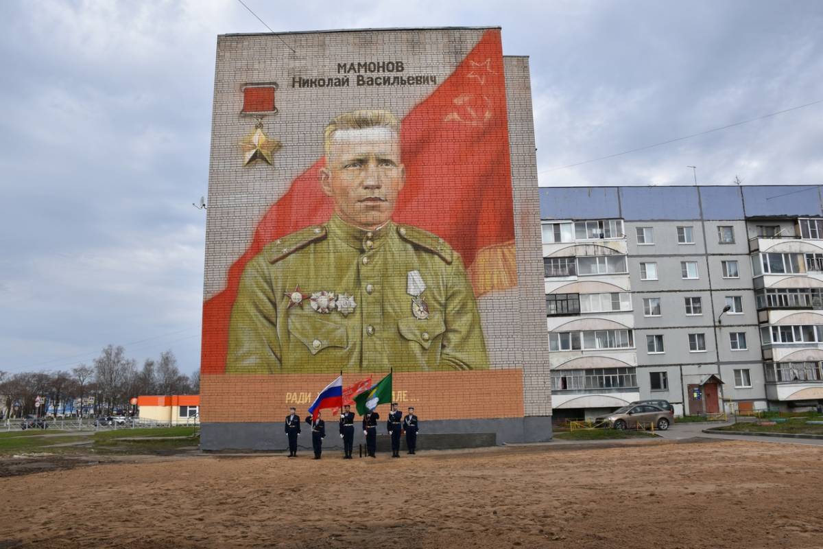 В канун Дня Победы участник предварительного голосования «Единой России»  Анатолий Дианов увековечил память Героя Советского Союза Николая Мамонова  портретом в виде граффити