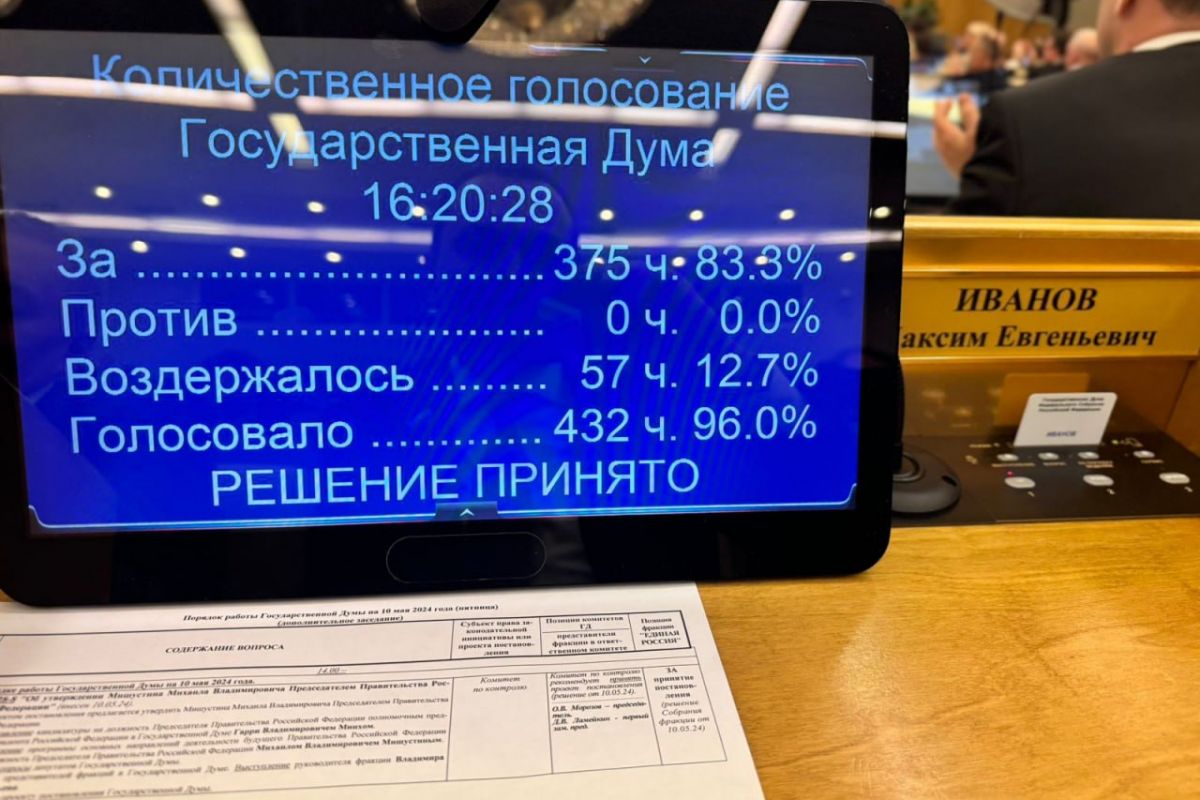 Единая Россия» единогласно поддержала Михаила Мишустина на должность  Председателя Правительства