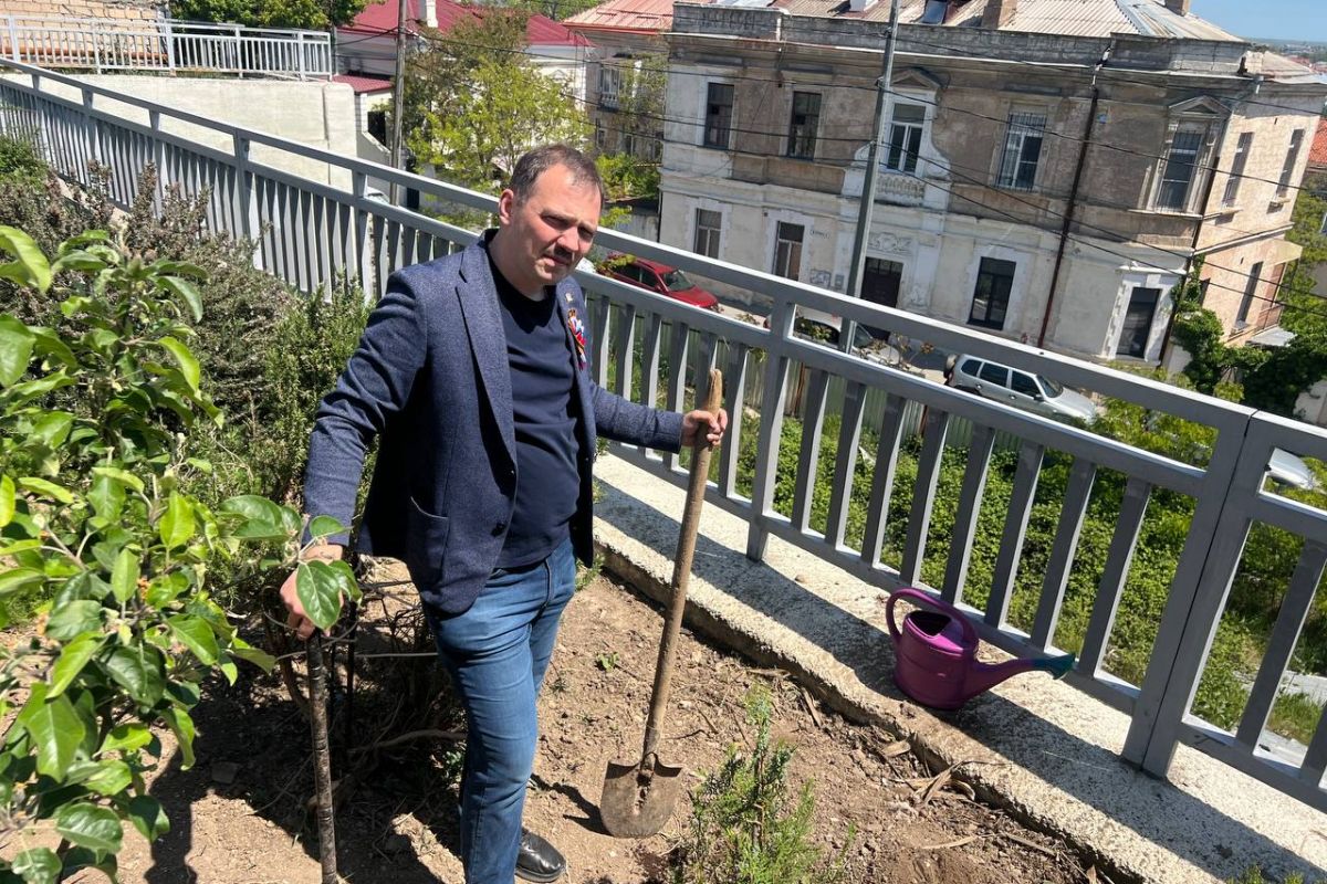 Накануне Дня Победы активисты партии помогли ветерану высадить деревья