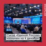 Съезд «Единой России» пройдет 4 декабря